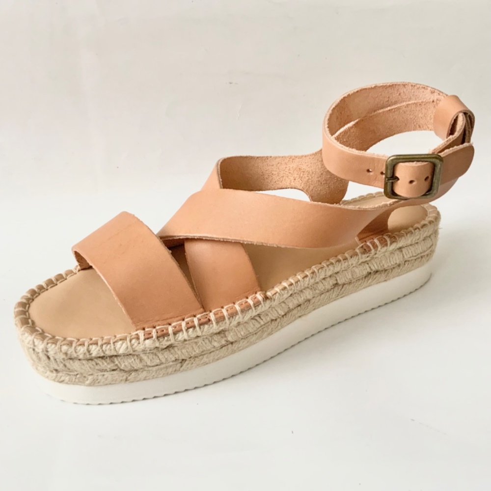 Soludos Olympia Brown Tan Leather Platform Espadrille Sandals Anthropologie 9 - Picture 8 of 12